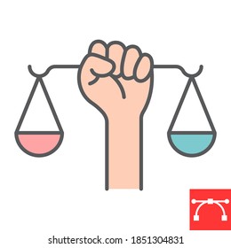 Civil rights color line icon, scale and balance, lawyer sign vector graphics, editable stroke filled outline icon, eps 10