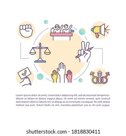 Civil rights concept icon with text. Individual freedoms protection. Desegregation process. PPT page vector template. Brochure, magazine, booklet design element with linear illustrations