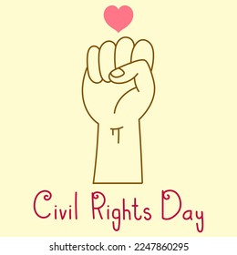 Civil Rights Day. Human Equality Concept. Monoline Hand Raised with clenched fist and love background.peaceful illustration hand protest. cartoon hand