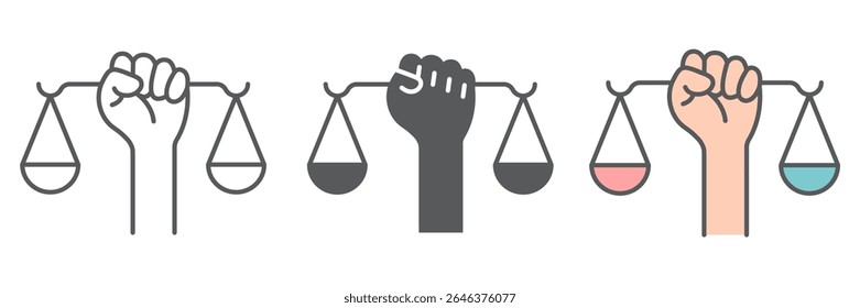 Civil rights icon collection, scale and balance, lawyer sign vector set graphics, editable stroke linear icon, eps 10