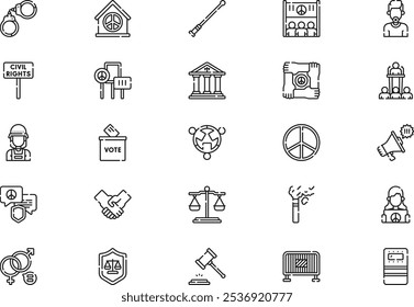 Civil rights movement icons collection is a vector illustration with editable stroke.