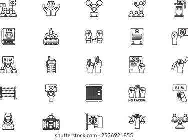 Civil rights movement icons collection is a vector illustration with editable stroke.