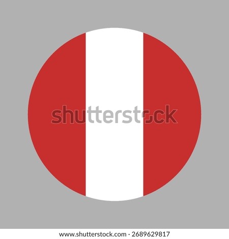 Civil round flag of Peru. Peru flag circle ensign. Flag of Peru flat backdrop. Flag button.