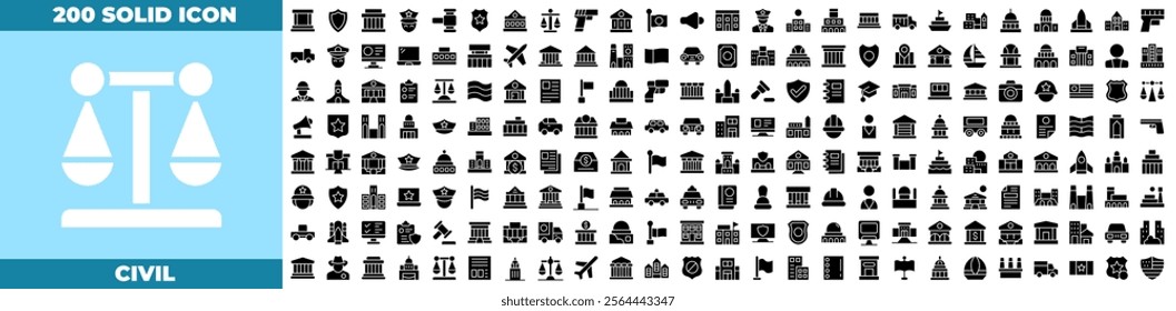 Civil Solid Editable Icons set. Vector illustration in modern thin solid style of civil icons: site, building, industry, etc