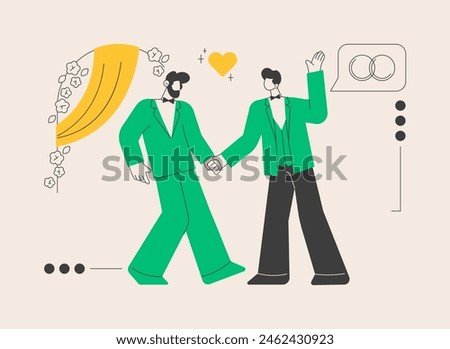 Civil union abstract concept vector illustration. Civil homosexual partnership, same sex, two grooms, wedding day rings, gay or lesbian couple, family law, intolerance and bias abstract metaphor.