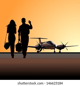 Civil utility aircraft at aerodrome. Available EPS-8 vector format separated by groups and layers for easy edit
