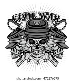 civil war coat of arms with skull, grunge.vintage design t-shirts
