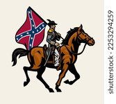 Civil War Confederate Soldier HOld The Flag while riding the horse