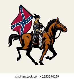 Civil War Confederate Soldier HOld The Flag while riding the horse svg