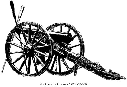 Civil War Era Cannon Vector Illustration In Black On White Background 