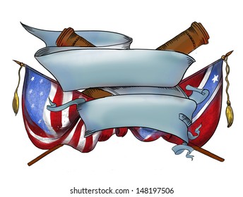 Civil War Flags.American Civil War. Vector Illustration