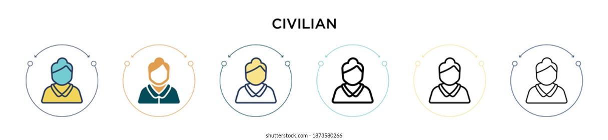 Civilian icon in filled, thin line, outline and stroke style. Vector illustration of two colored and black civilian vector icons designs can be used for mobile, ui, web