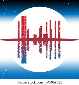 Civilization and environmental protection on Earth / vector / Night city and full moon are reflected in a water