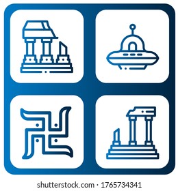civilization icon set. Collection of Ruined, Ufo, Swastika, Parthenon icons
