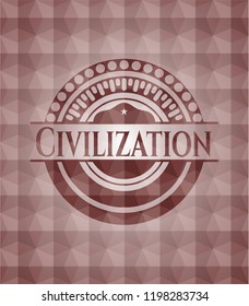 Civilization red badge with geometric background. Seamless.