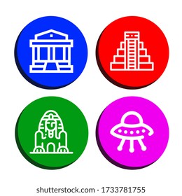 civilization simple icons set. Contains such icons as Parthenon, Mayan pyramid, Great sphinx of giza, Ufo, can be used for web, mobile and logo