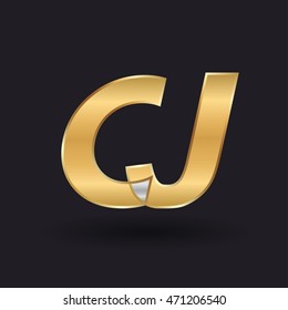 CJ company letter logo golden silver black background