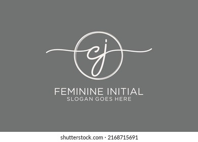 CJ handwriting logo with circle template vector logo of initial signature, wedding, fashion, floral and botanical with creative template.