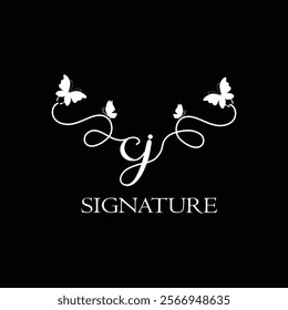CJ Handwritten initial letter, CJ simple signature vector logo with butterfly shape variation, beauty, photography letter logo design. C J