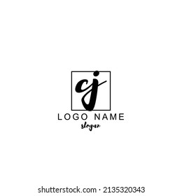 CJ Initial Handwriting Logo Design Template Vector
