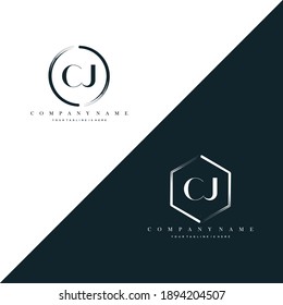 CJ Initial Letter Circle Brush With Hexagon Brush Logo Template Vector	