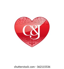 C&J initial letter couple logo with ornament heart shape