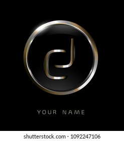 CJ initial letters with circle elegant logo golden silver black background