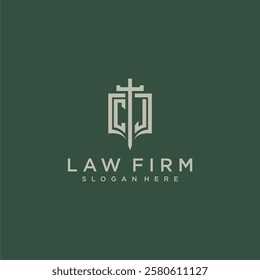 CJ initial monogram for law firm with sword and shield logo image