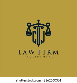 CJ initial monogram for lawfirm logo with sword and scale
