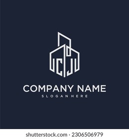 CJ initial monogram logo for real estate with building style