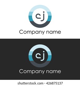 CJ letter a circle shape icon logo white blue