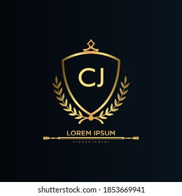 CJ Letter Initial with Royal Template.elegant with crown logo vector, Creative Lettering Logo Vector Illustration.
