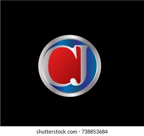 CJ Letter logo Design in a circle. Blue Red and silver colored





