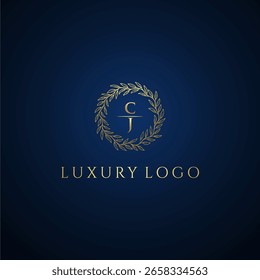 CJ letter monogram luxury wedding with creative circle leaf gold
