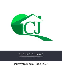CJ letter roof shape logo green, initial logo AB with house icon, business logo and property developer