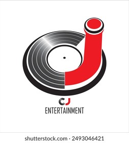 Logo de CJ que incorpora las letras "C" y "J" para parecerse a un tocadiscos.