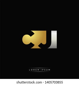 CJ Logo Letter with Modern Negative space and Gold combination silver color