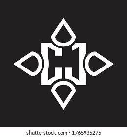 CJ Logo monogram with four cone rounded by the shape design template