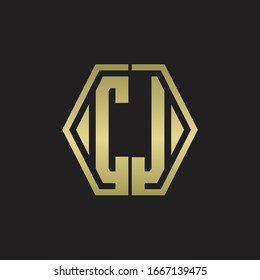 Monograma del logotipo CJ con plantilla de diseño redondeado de línea hexagonal con colores dorados