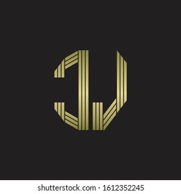 CJ Logo monogram outline style linked isolated with gold colors