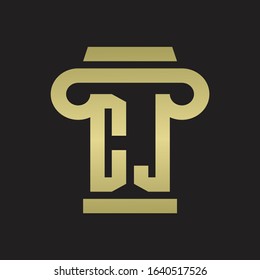 CJ Logo monogram with pillar style design template with gold colors