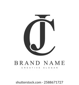 CJ trendy logotype template. Initial letter c and j classic font style. Creative logo for company name or identity. Vector illustration.