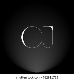 CJ White thin minimalist LOGO Design with Highlight on Black Background.