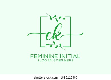 CK beauty monogram and elegant logo design handwriting logo of initial signature, wedding, fashion, floral and botanical with creative template.