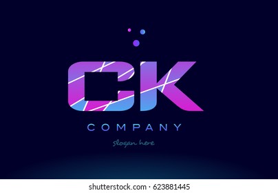 ck c k  creative color blue background pink purple magenta alphabet letter company logo vector icon