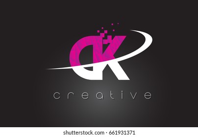 CK C K Creative Letters Design. White Pink Letter Vector Illustration.