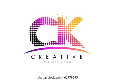 CK C K Dots Letter Logo Design with Magenta Bubble Circles and Swoosh