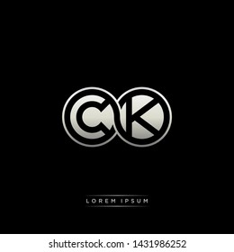 CK C K initial letter linked circle capital monogram logo modern template silver color edition
