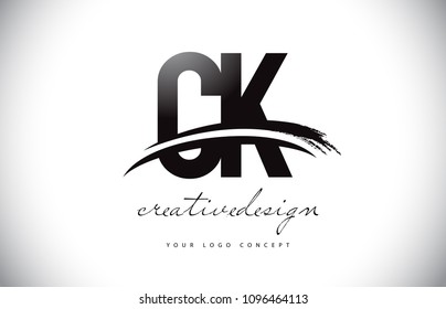 CK C K Letter Logo Design with Swoosh and Black Brush Stroke. Modern Creative Brush Stroke Letters Vector Logo