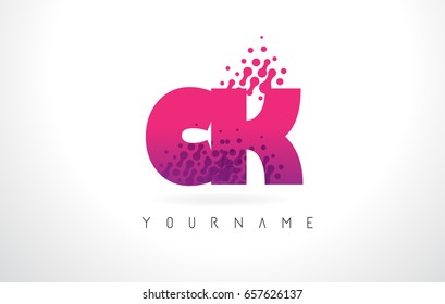 CK C K Letter Logo with Pink Letters and Purple Color Particles Dots Design.